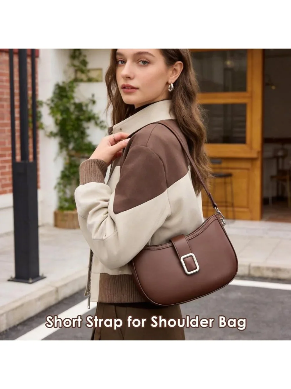 Women's Beige Coffee Genuine Leather Purse 3 Pocket Shoulder Crossbody Bag
